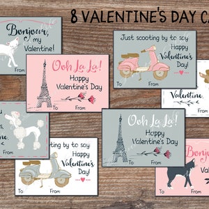 Tarjetas de San Valentín para niños para la escuela. Etiquetas del Día de San Valentín de París para niños y niñas. Descarga instantánea. San Valentín imprimible. DIY San Valentín niños. kvc