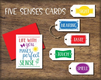 Five Senses Gift Tags & Card. 5 senses Instant download printable. Perfect sense print. Christmas gift for him her. Valentines Day. Birthday