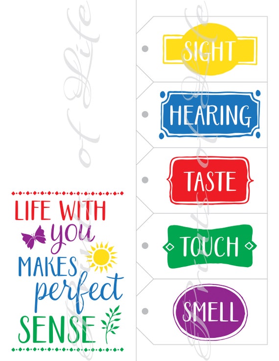 Five Senses Gift Tags & Card. 5 Senses Instant Download Printable