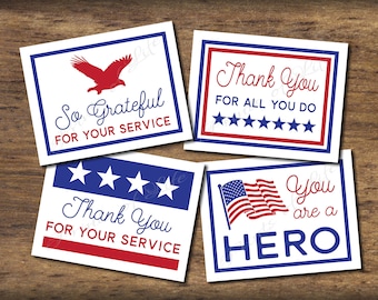 Patriotic thank you cards. Small Acts of Kindness. Instant download. Pdf printable. DIY print. Pay it forward. Random act. Military Service.
