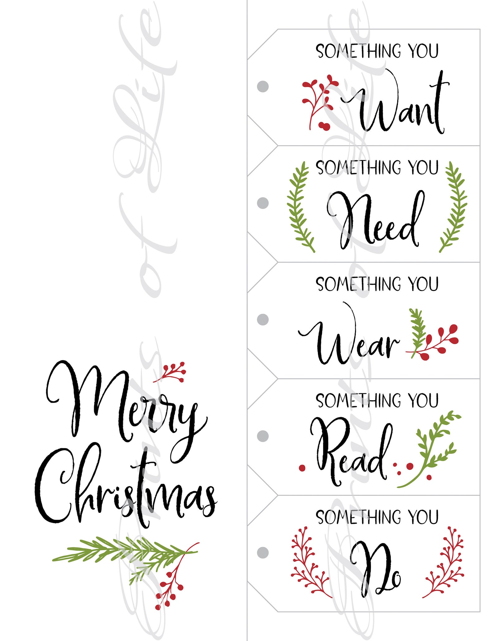 5 Gift Rule Tags & Christmas Card. Traditional. Instant Download ...