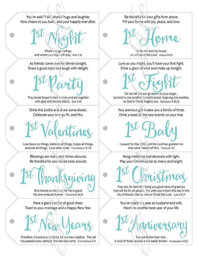 Wedding Firsts Wine Gift Tags. Instant Download Printable. - Etsy