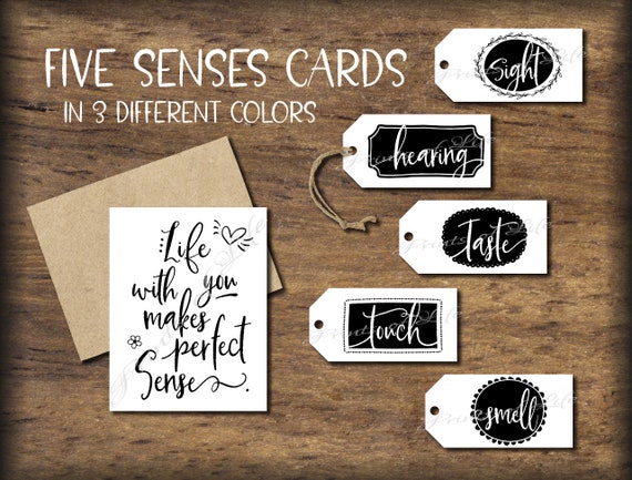 5 Senses Gift Tags & Card. Instant Download Printable. Five Mens