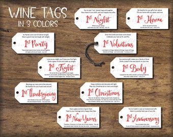 Wedding Firsts wine gift tags. Instant download printable. Marriage Milestones Gift for bride groom couple. Bridal shower cards Bible verse.