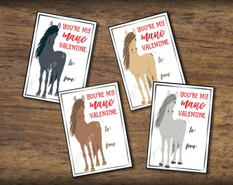 Kids Valentine cards for school. Instant download. Printable Valentine. Cute horse Valentines Day tags for boys, girls. Valentines kids. kvc