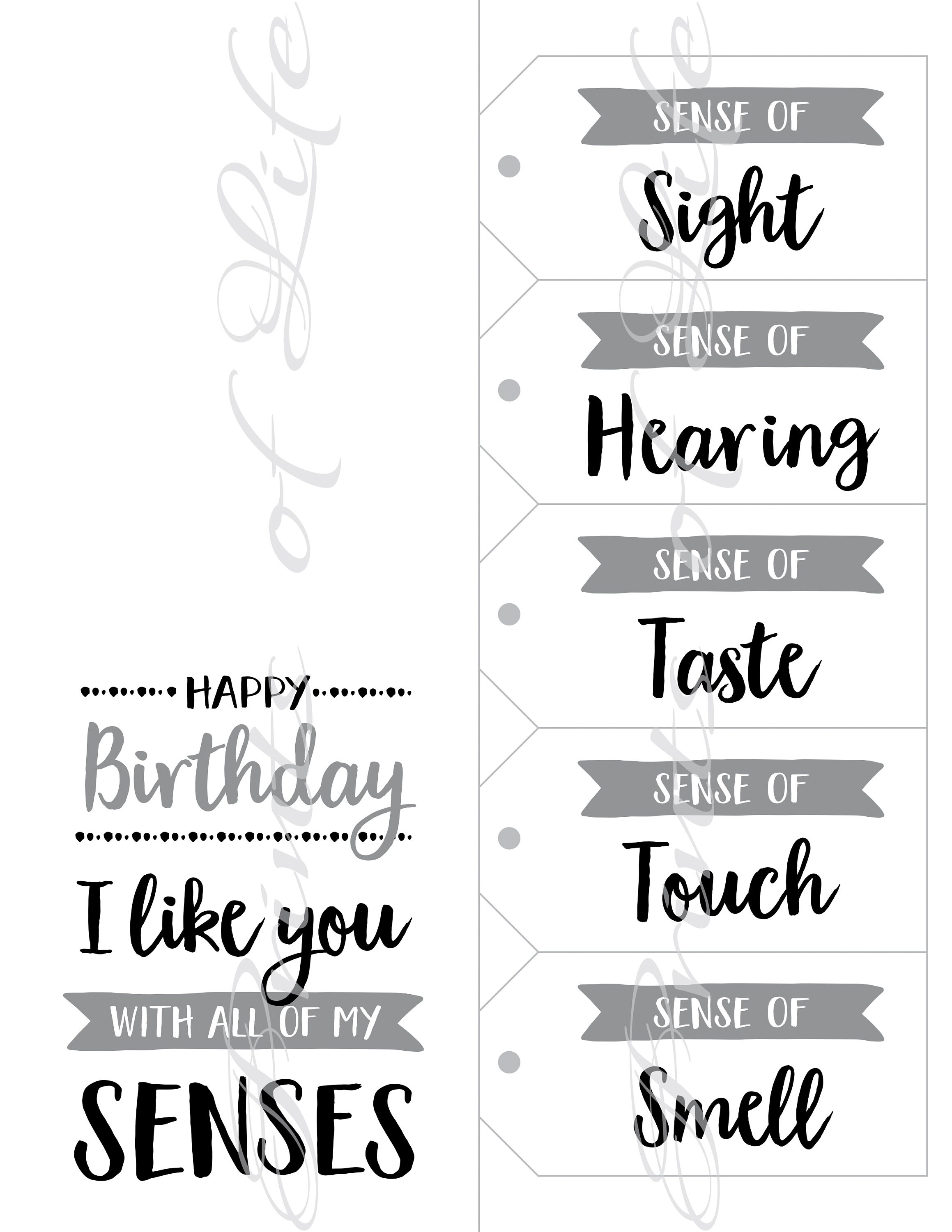 5 Senses Gift Tags &amp; Birthday Card. Instant Download - Etsy Canada