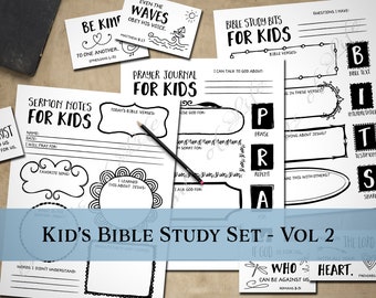 Bible Study Set - Vol 2 for Kids. Sermon Notes, Prayer Journal, Memory Cards. Instant download printable. Boys, girls, youth, teens.