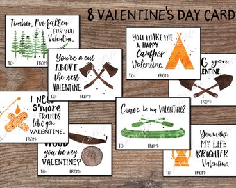 Kids Valentine's Day cards. Boys girls. Instant download. Pdf printable DIY digital print. Rustic outdoors camping canoeing s'more love. kvc