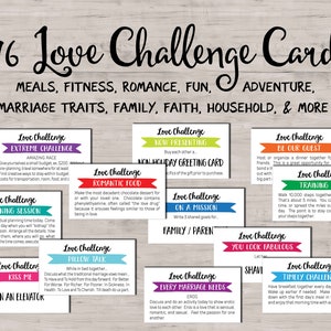 Biglietti "Love Challenge". Download immediato e stampabili. Idee per appuntamenti, matrimoni, serate romantiche. Buoni regalo per San Valentino, sfida d'amore, marito e moglie.