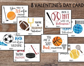 Valentinstag Karten. Sport Valentinstag. Jungen Mädchen. Sofortiger Download Pdf druckbar DIY. Fußball Baseball Basketball Fußball Tennis. kvc