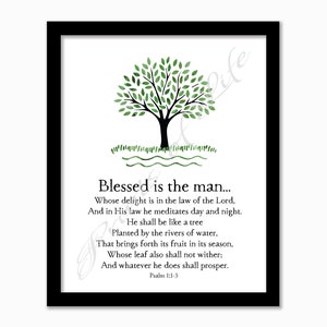 Christian wall art. Blessed is the man. Psalm 1:1-3 Instant download print. Home decor. Printable men gift artwork. Father's Day or birthday image 3