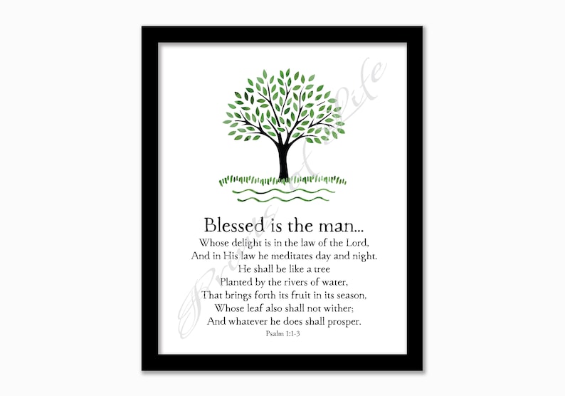 Christian wall art. Blessed is the man. Psalm 1:1-3 Instant download print. Home decor. Printable men gift artwork. Father's Day or birthday image 3