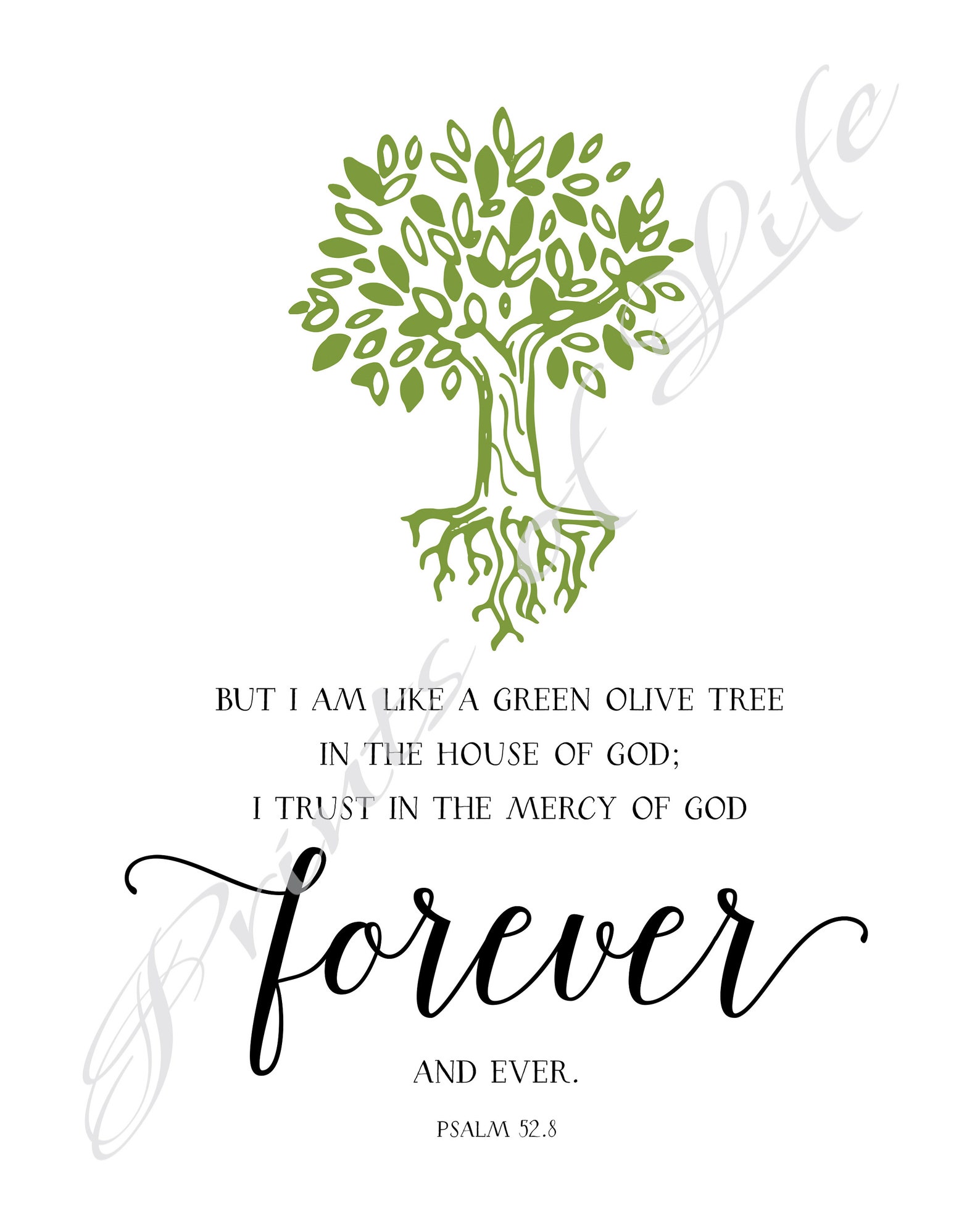 Bible Verse. I Am Like a Green Olive Tree. Psalm 528. Etsy