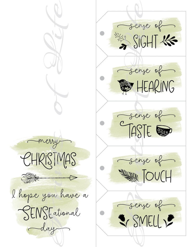 5 Senses Gift Tags Card Instant Download Printable Five Etsy