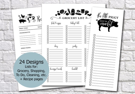 Farmhouse Lists and Recipe Pages. Shopping. Grocery. Cleaning