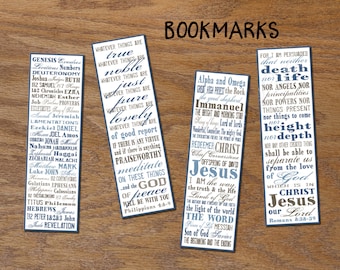Christliche Lesezeichen. Sofortiger Download. DIY druckbare Lesezeichen. Bücher der Bibel. Digital. Buchliebhaber Geschenk. Namen von Jesus. Römer 8:38-39