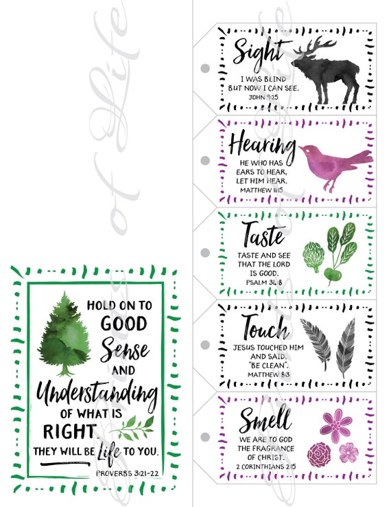 Five Senses Gift Tags & Card With Bible Verses. Instant Download