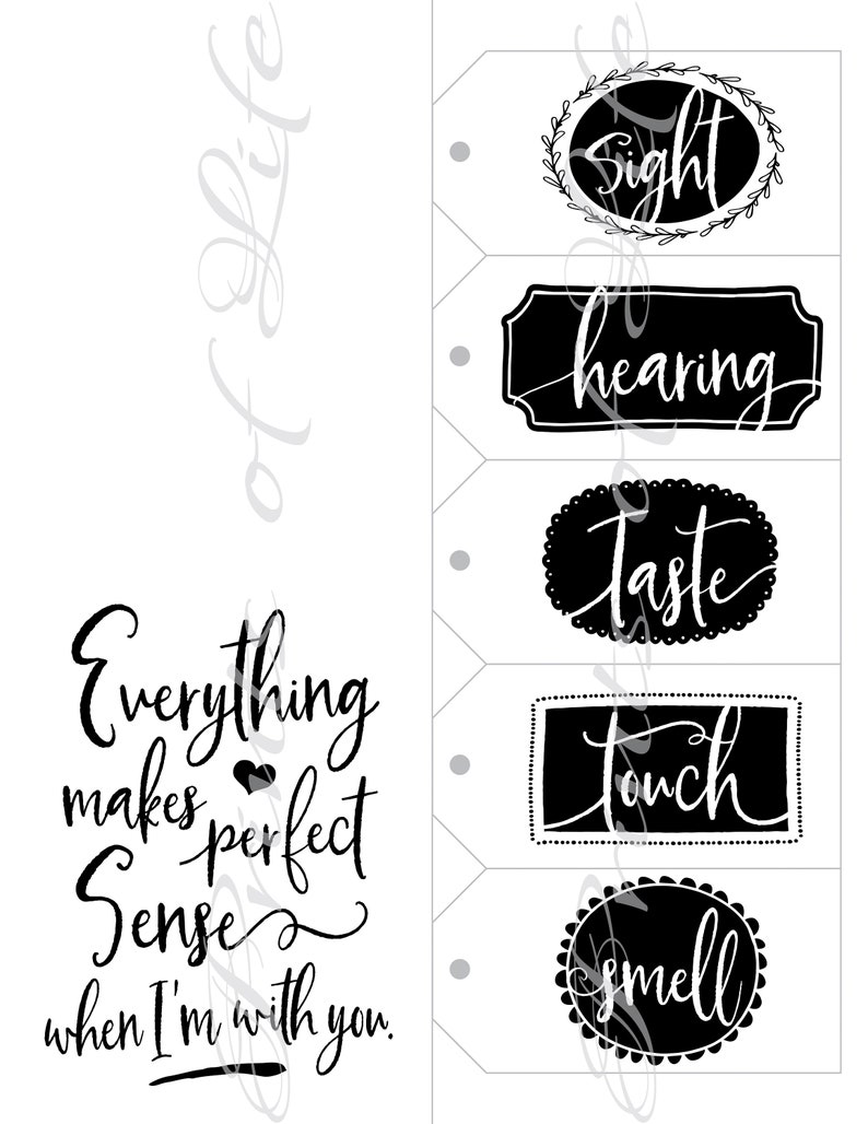Instant download printable 5 senses Birthday Valentine/'s love. DIY Christmas gift for him her husband wife Five Senses Gift Tags /& Card