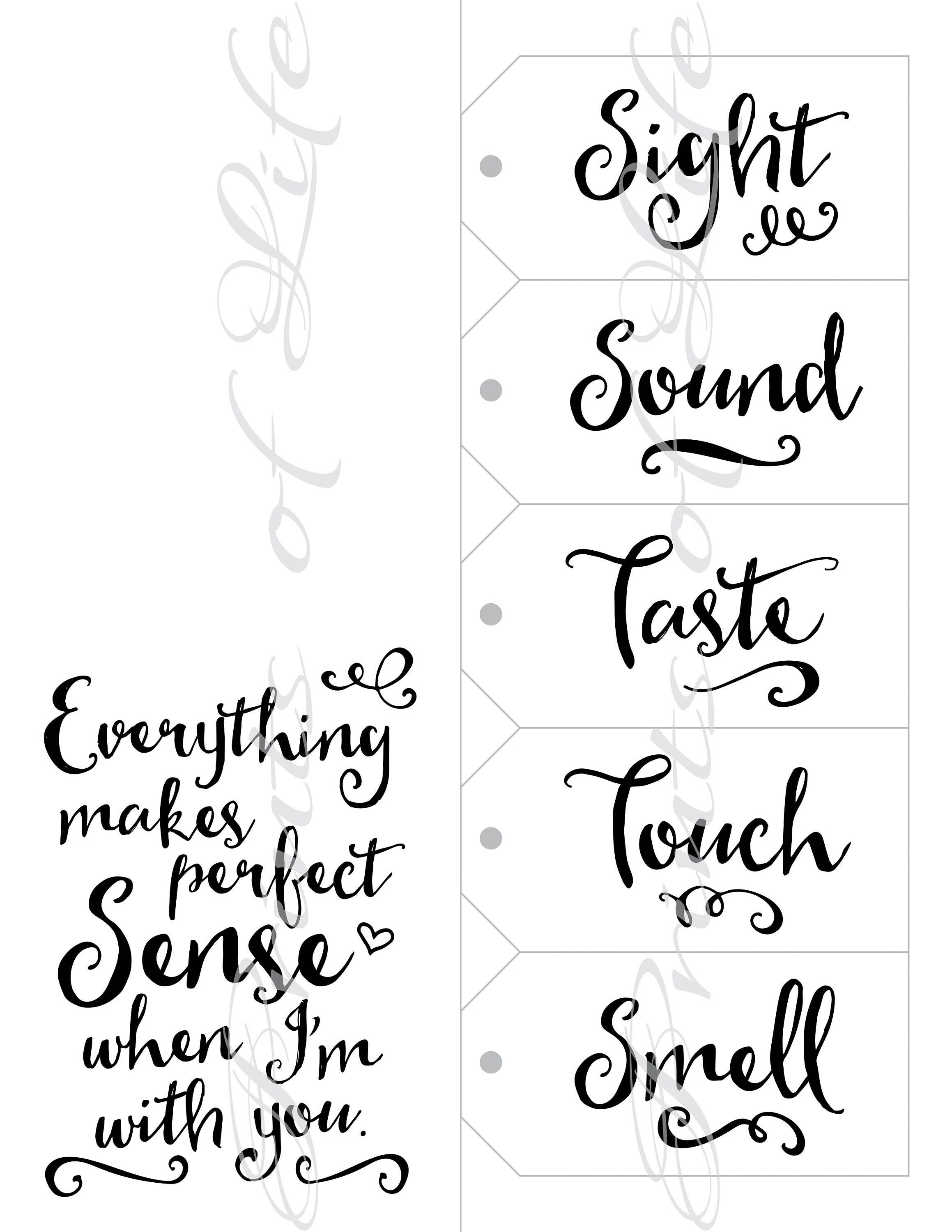 Five Senses Gift Tags &amp; Card. 5 senses Instant download printable. DIY ...
