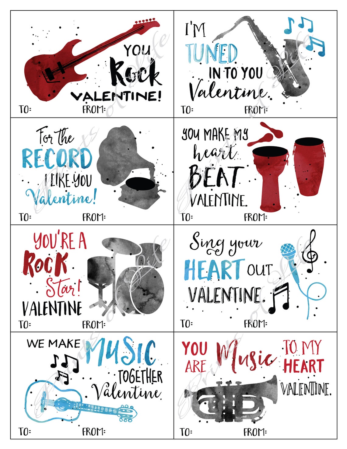 Kids Valentine Cards. Music Valentines Day Boys Girls. - Etsy