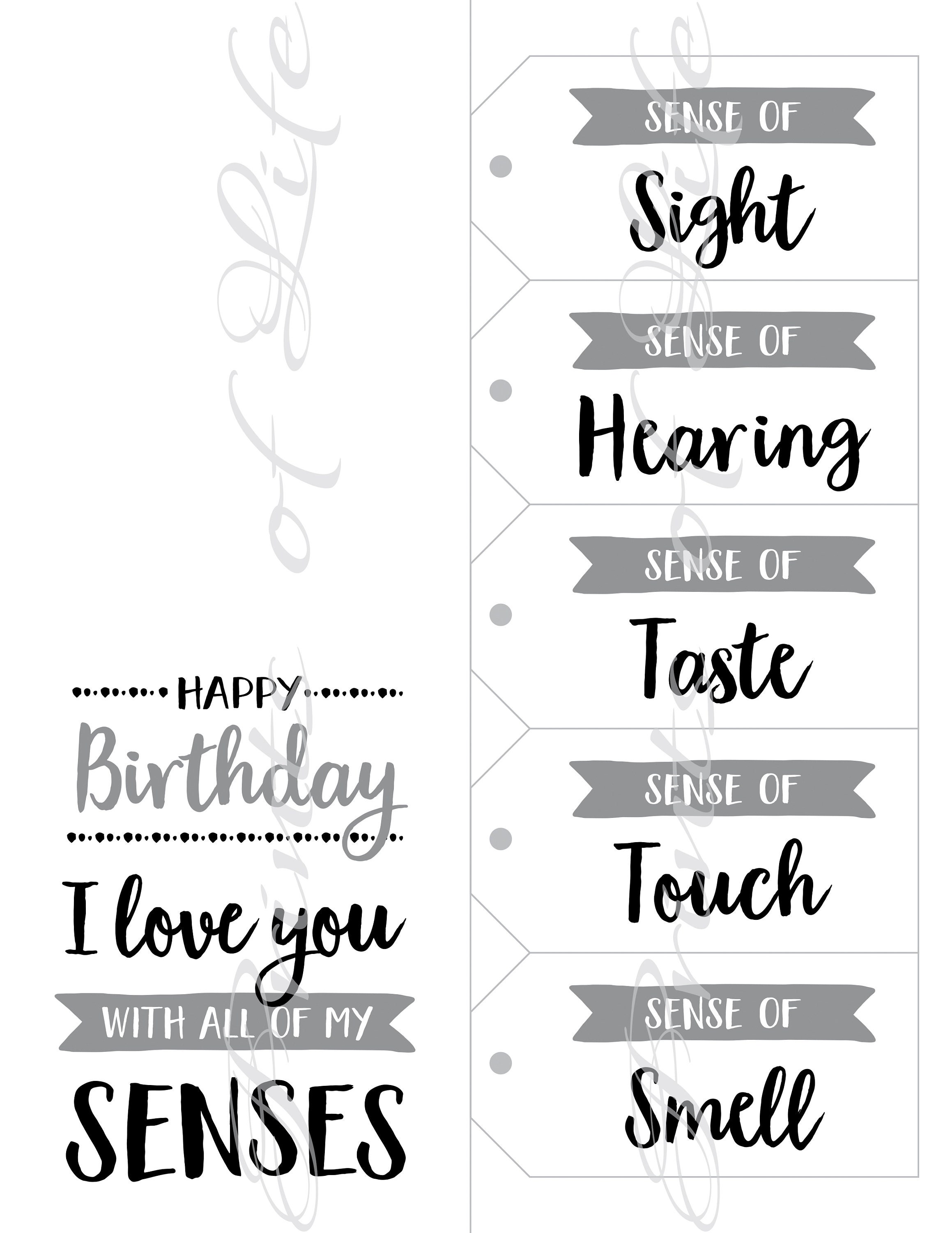 Five Senses Gift Tags Free Printables Web 5 Senses Gift Tags Birthday Card 