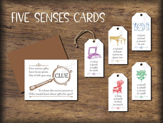 Five Senses Gift Tags & Card. Secret Person Exchange. Instant Download  Printable. 5 Christmas Present Friend, Neighbor, Office Work Party. 