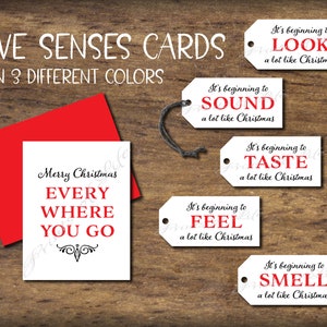 Comme Noël. Cartes et étiquettes cadeaux Five Senses. Téléchargement instantané imprimable. 5 cadeaux traditionnels pour lui, elle, mari, femme, enfant, parent.
