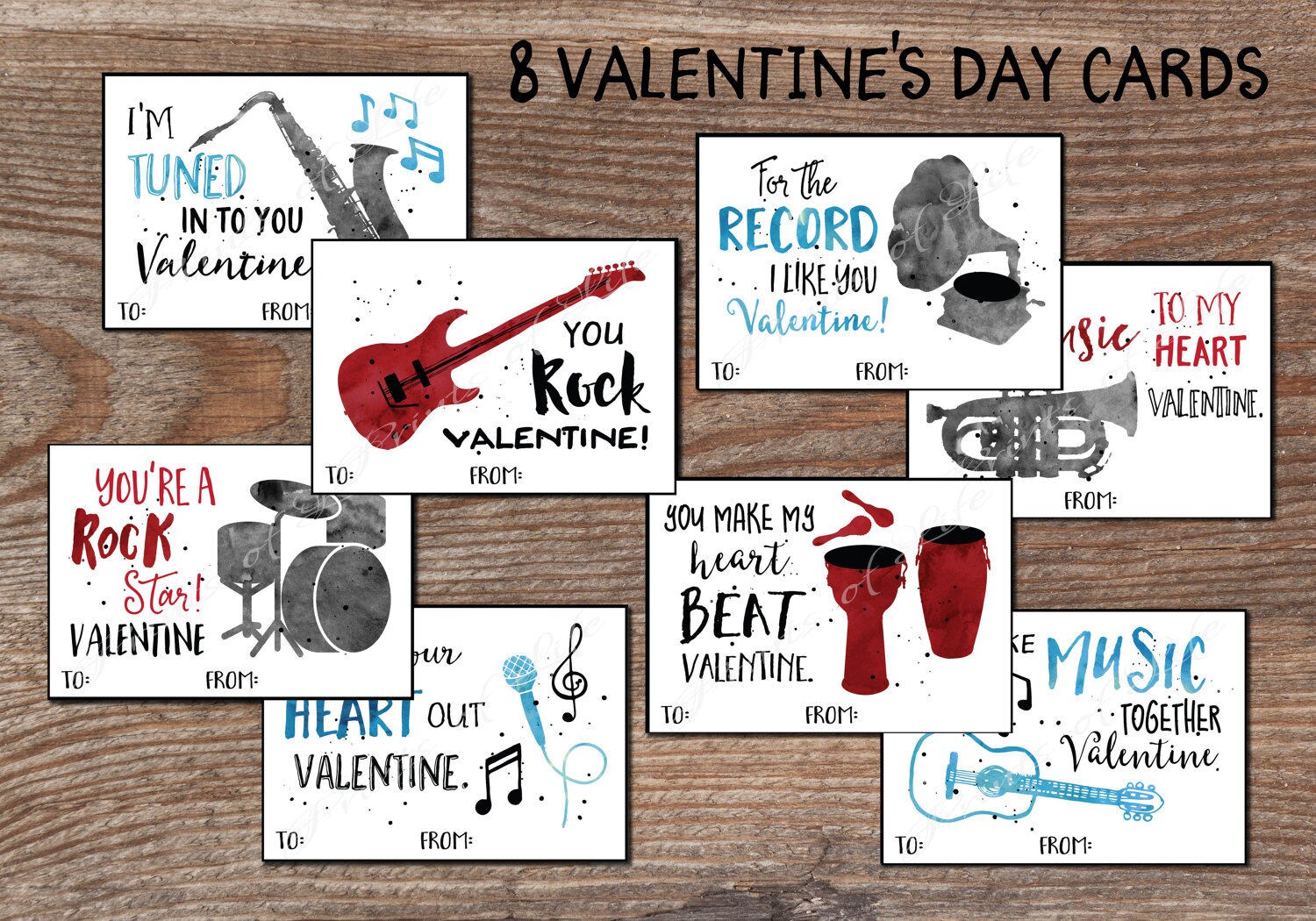 Kids Valentine cards. Music Valentines Day boys girls. | Etsy