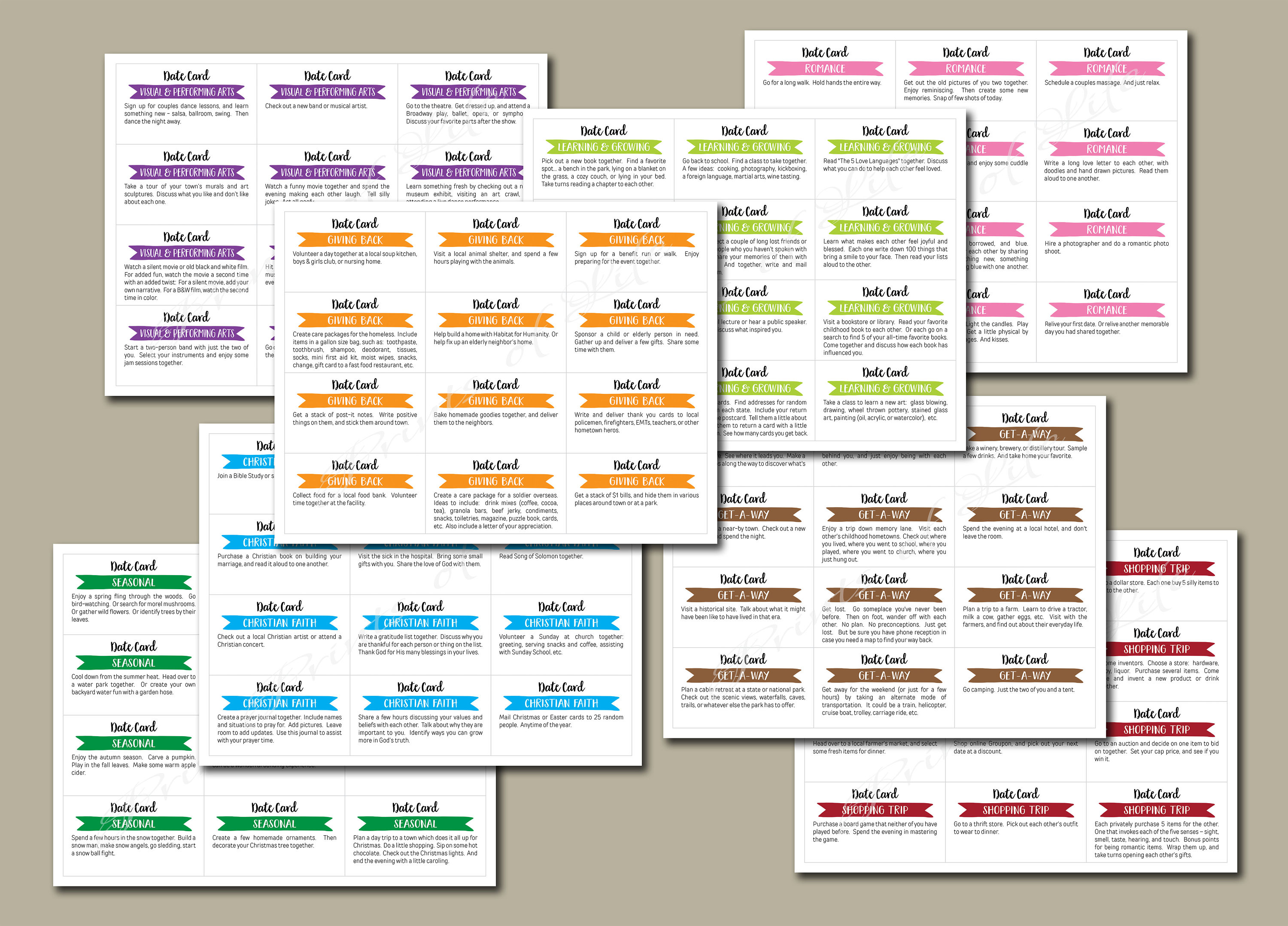192 Date Night Idea Cards. Instant Download Printable. Fun Romantic ...