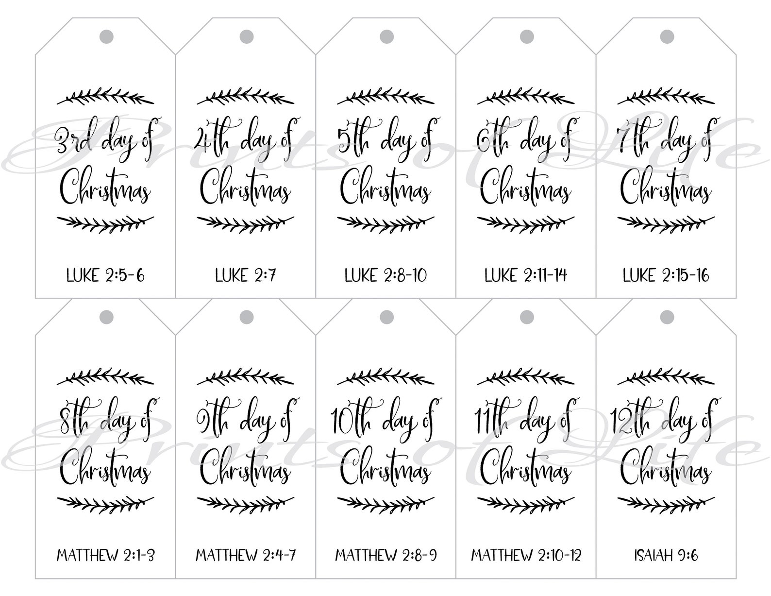  12 days of christmas gift tags cards scripture bible verse etsy