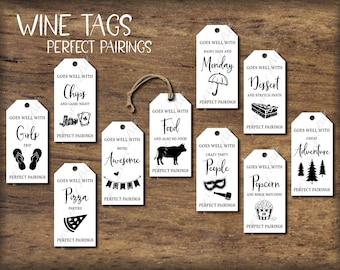 Perfect Pairings wine gift tags. Fun, funny. Instant download printable. Goes / Pairs well with.. game night, girls trip, pizza party, movie