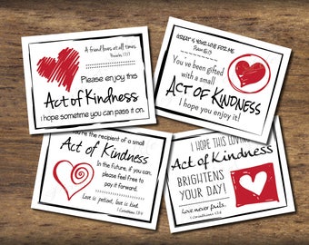 Love Random Act of Kindness cards. Instant download. Pdf printable. DIY digital print. Pay it forward. Small acts. Gift with Bible verses.