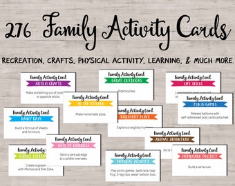 276 Family Activity Idea cards. Instant download printable. Fun games. Arts crafts. Life Skills. Adventure. Discovery. Christmas. Rainy Day.