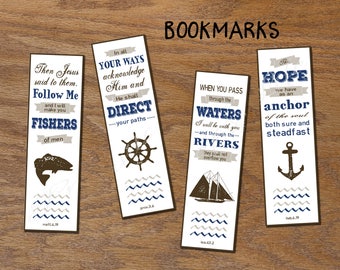 Christian Bookmarks. Instant download. DIY printable Bible study book marks. Book lover gift. Nautical. Hope anchor of soul. Fishers of men.