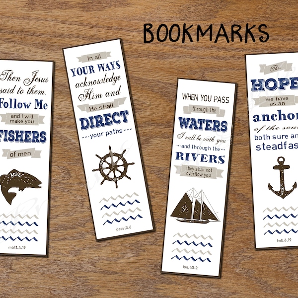Christian Bookmarks. Instant download. DIY printable Bible study book marks. Book lover gift. Nautical. Hope anchor of soul. Fishers of men.