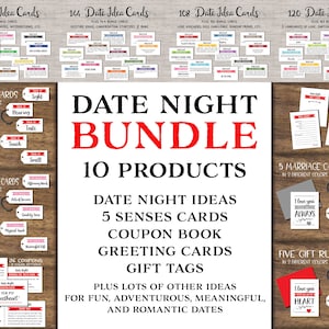 Date Night Idea Bundle. Instant download printable. 5 Senses Gift Tags. Coupon book. Date box couple. Wedding. Valentines day gift for him.