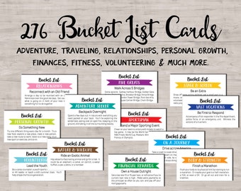 276 Bucket List Idea cards. Goals. Dream. Achievement. Things to Do. Lifetime Activities. Life Plan. Experiences. Instant download printable