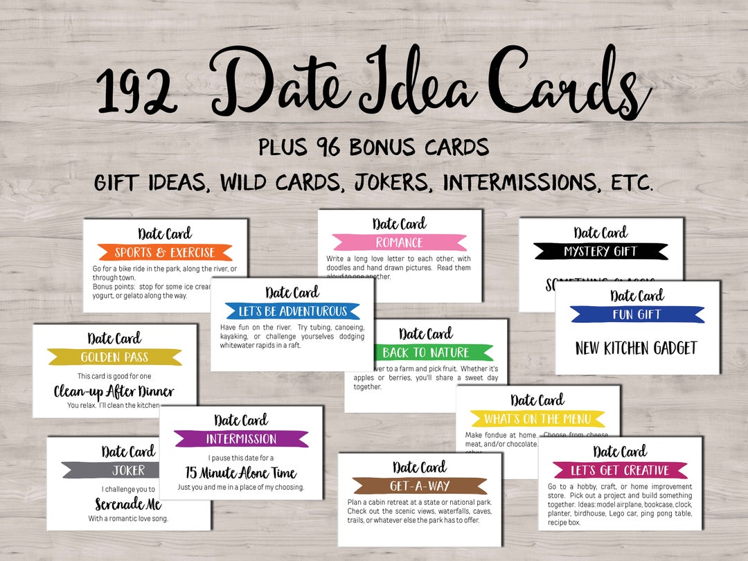 192 Date Night Idea Cards. Instant Download Printable. Fun Romantic