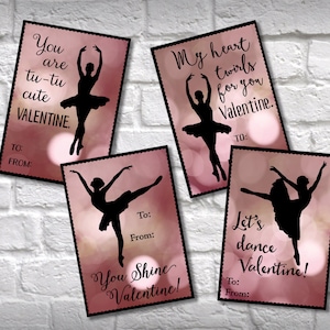 Ballerina Valentine's Day cards. For girls, teens, kids. Instant download printable dance cards. Classroom valentines. School valentine. kvc image 1