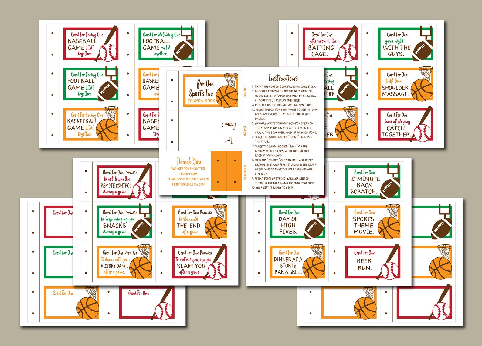 Sports Fan Coupon Book. PDF Instant Download. DIY Printable Etsy