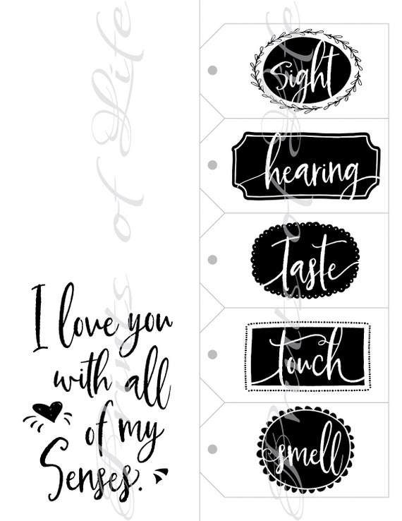 5 Senses Gift Tags Printable Labels Boyfriend Care Package for Him One Year  Anniversary Gifts for Boyfriend I Love You With All of My Senses 