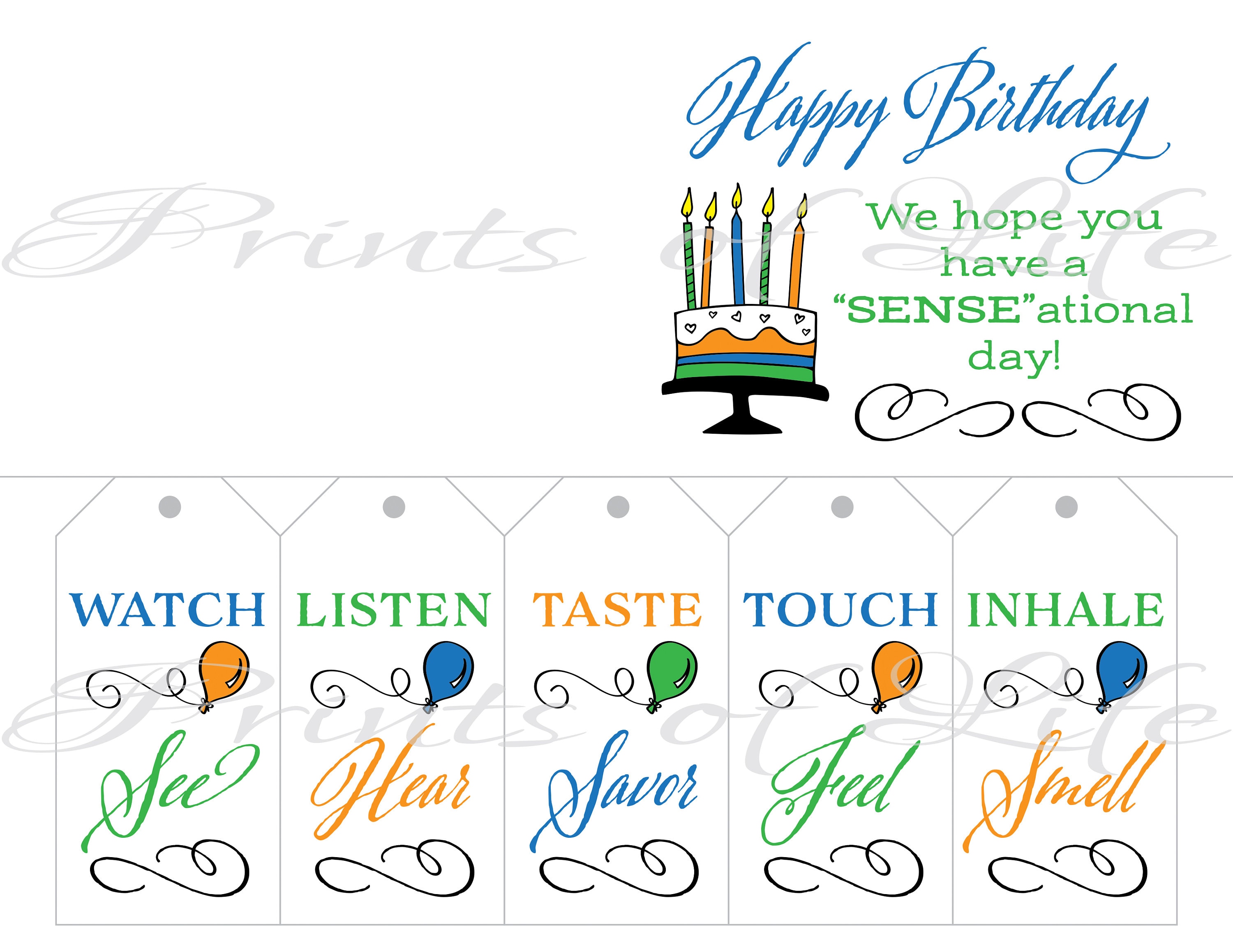 five senses gift tags birthday card instant download etsy