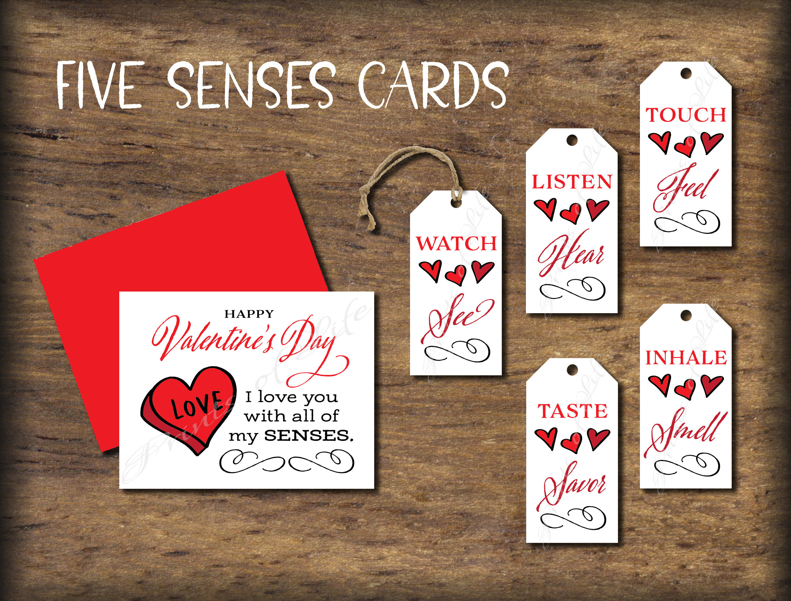 Valentine Tags for the Five Senses Gift Cards