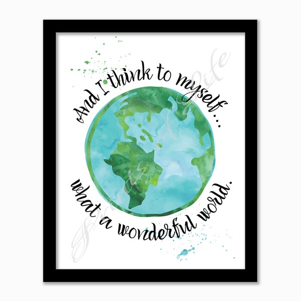 What a Wonderful World. Instant download print. PDF JPG diy printable. Watercolor Globe. Map. Explore. Wall art. Home decor. Travel.