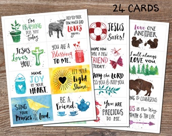 Lunchbox cards. Set 3. Christian notes. Instant download printable PDF. 24 encouragement cards-kids, adults. Inspiration for child, students