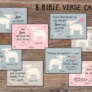 Christliche Bibel-Verskarten. Kinder Valentinstag. Sonntagsschulanhänger mit Schriftstelle. Sofortiger Download druckbare DIY Lamm Speicherkarten. kvc