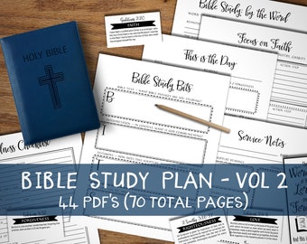 Bible Study Planner - Volume 2. Instant download printable. Service Notes Prayer Journal Guide. Christian Devotional. Goal sheets Bookmarks.