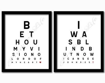 Set of 2 eye chart printables. Instant download PDF JPG prints. Be Thou My Vision. I was Blind but Now I See. Christian wall art. Home decor