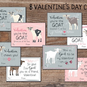 Kinder Valentinstag Karten für die Schule. Niedliche Ziegen Tiere. Valentinstag Tags für Jungen, Mädchen. Sofortiger Download. Ausdruckbare Valentinstag Kinder. kvc