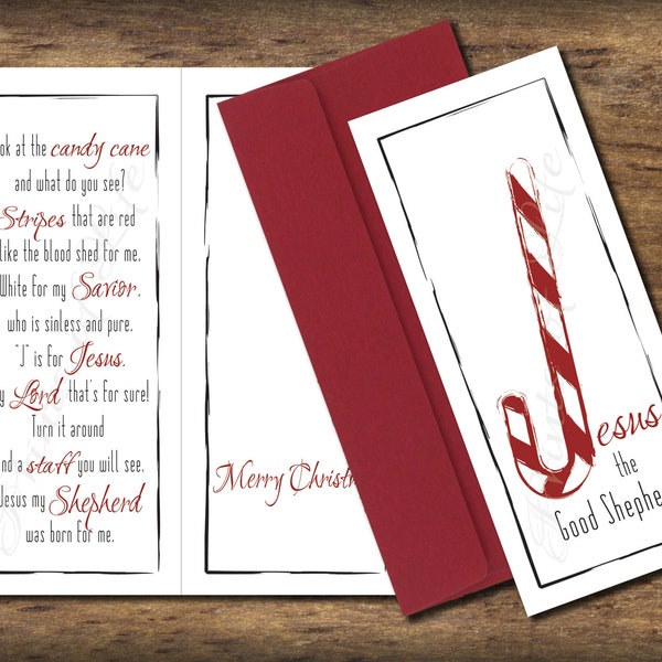 Christmas Card printable. Candy Cane story Tri-fold card. Traditional print. Instant download. Christian greeting card. Merry Christmas.